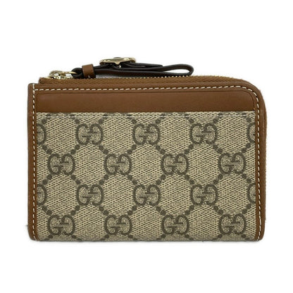 Gucci Card Case GG Emblem Zip Gray Dark Brown L-shaped Zipper Leather with Coin