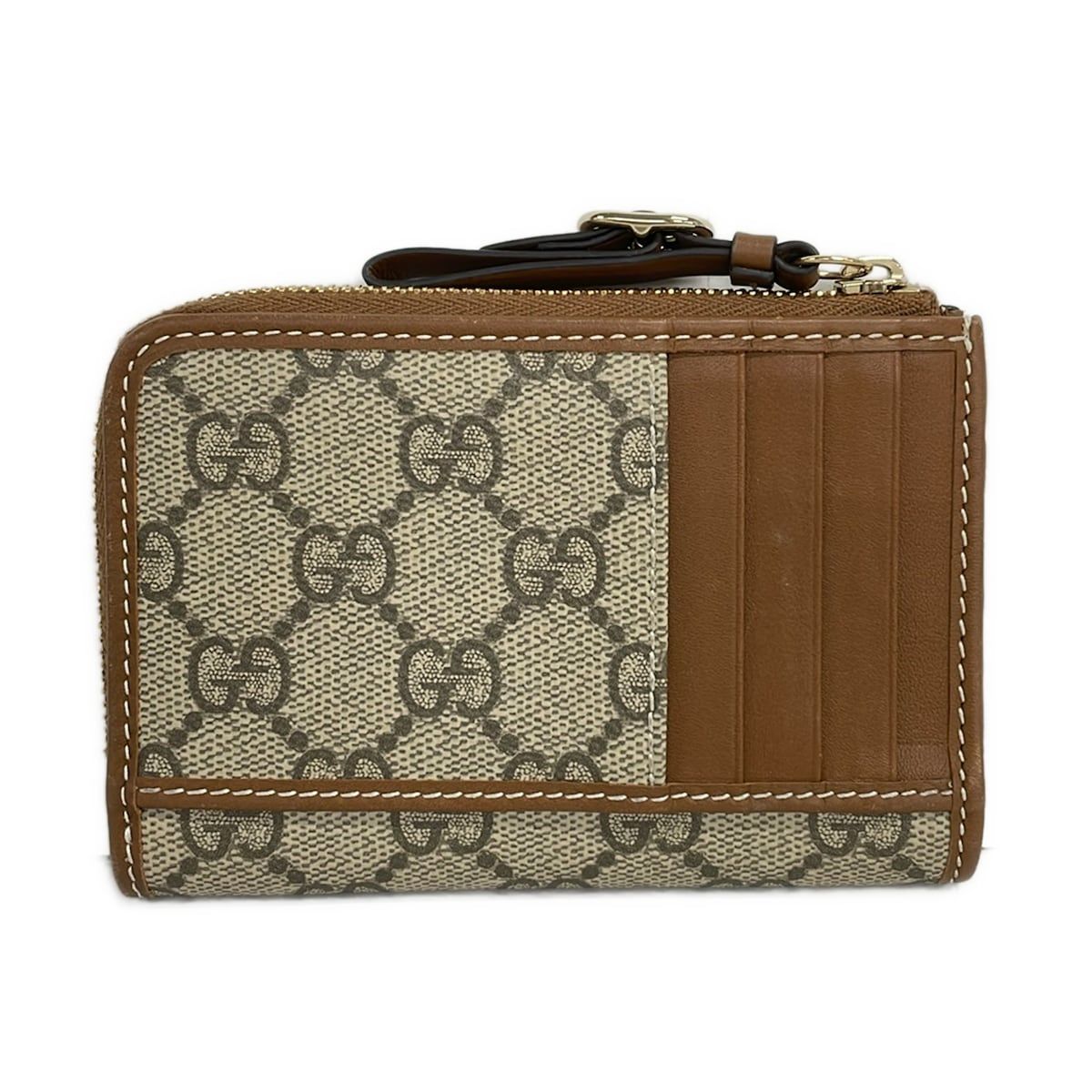 Gucci Card Case GG Emblem Zip Gray Dark Brown L-shaped Zipper Leather with Coin — view 2
