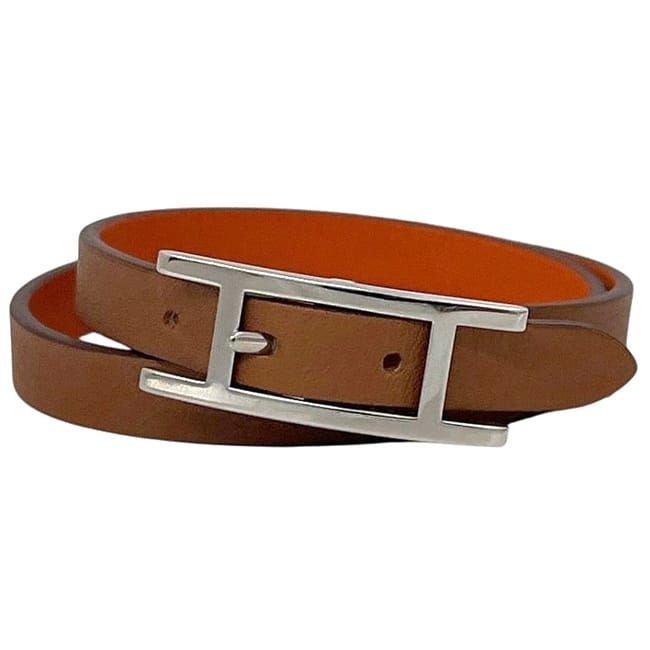 Hermes Bracelet Double Tour Behapi Orange Brown Hapi Leather Swift — view 4