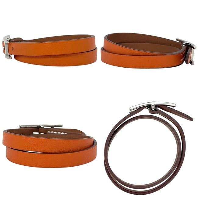 Hermes Bracelet Double Tour Behapi Orange Brown Hapi Leather Swift — view 3