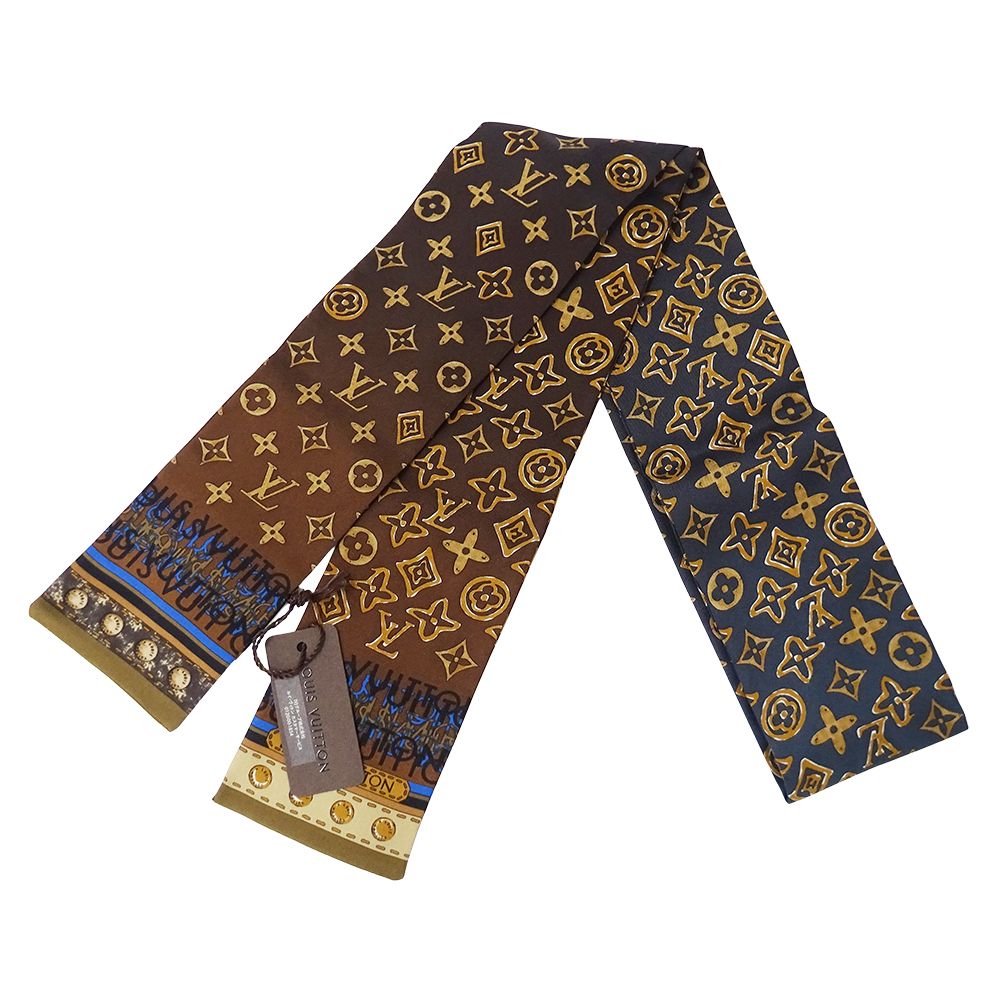 Louis Vuitton Scarf Silk Bandeau Monogram Map Brown Navy Gradient