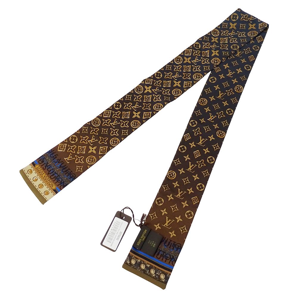 Louis Vuitton Scarf Silk Bandeau Monogram Map Brown Navy Gradient — view 3