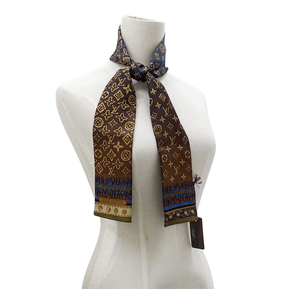 Louis Vuitton Scarf Silk Bandeau Monogram Map Brown Navy Gradient — view 6