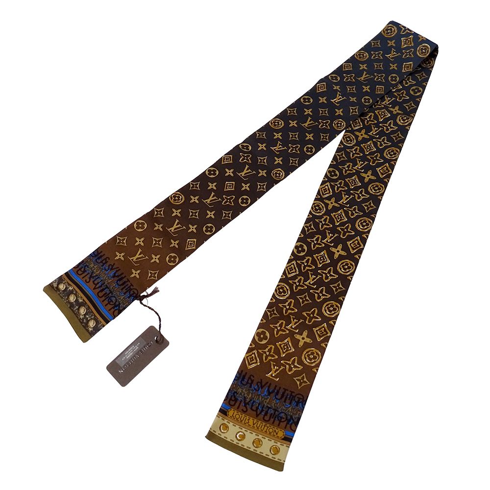 Louis Vuitton Scarf Silk Bandeau Monogram Map Brown Navy Gradient — view 2