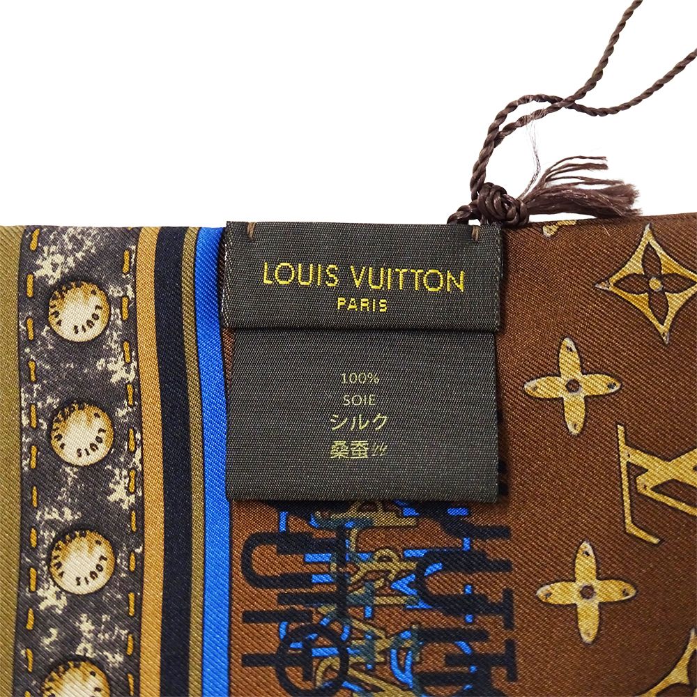 Louis Vuitton Scarf Silk Bandeau Monogram Map Brown Navy Gradient — view 5