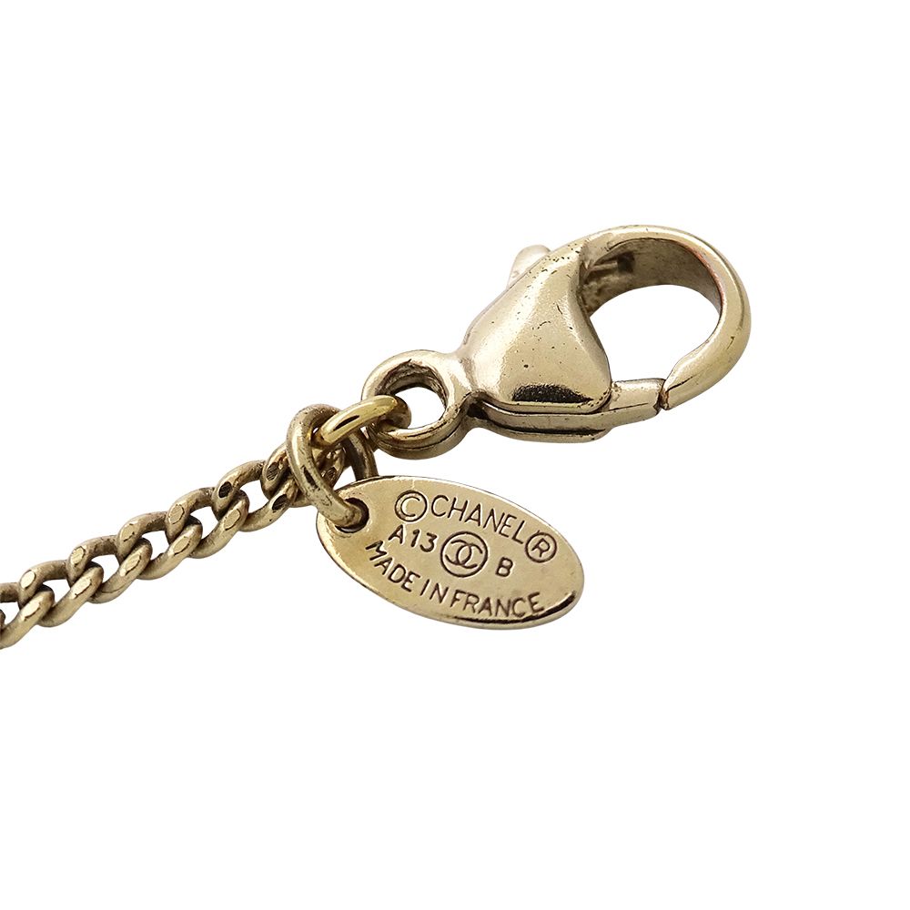Chanel Necklace Faux Pearl Gold Black Paint CC Logo — view 5