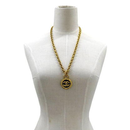 Chanel Necklace Gold Black CC Logo Large — view 6