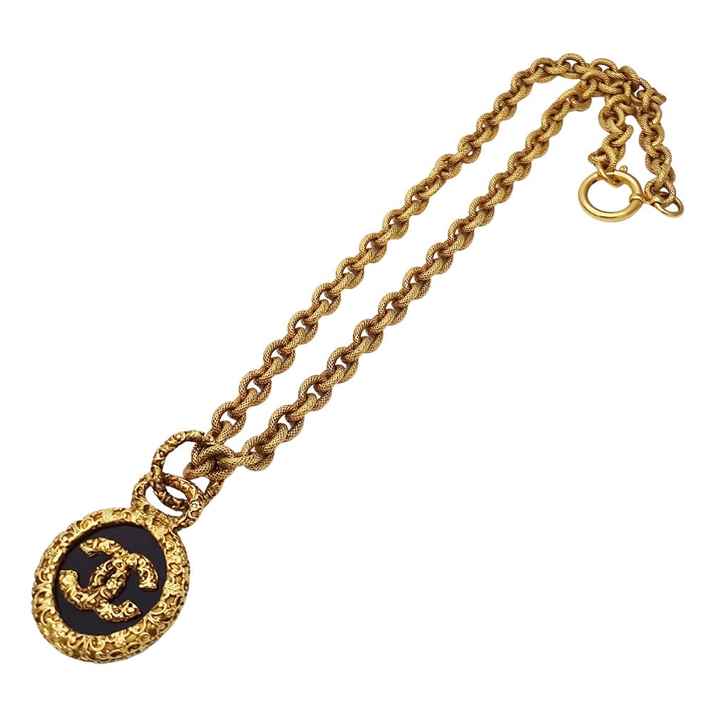 Chanel Necklace Gold Black CC Logo Large — view 3