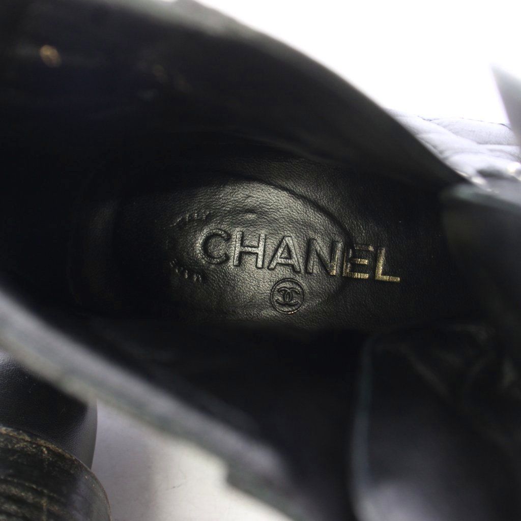 Chanel Short Boots CC Logo Quilted Lace Up Leather 38c Black — view 7