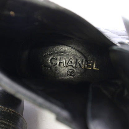 Chanel Short Boots CC Logo Quilted Lace Up Leather 38c Black — view 7