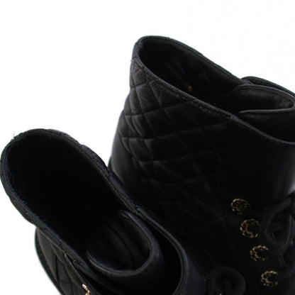 Chanel Short Boots CC Logo Quilted Lace Up Leather 38c Black — view 5