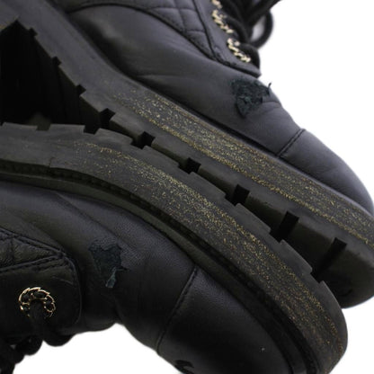 Chanel Short Boots CC Logo Quilted Lace Up Leather 38c Black — view 8
