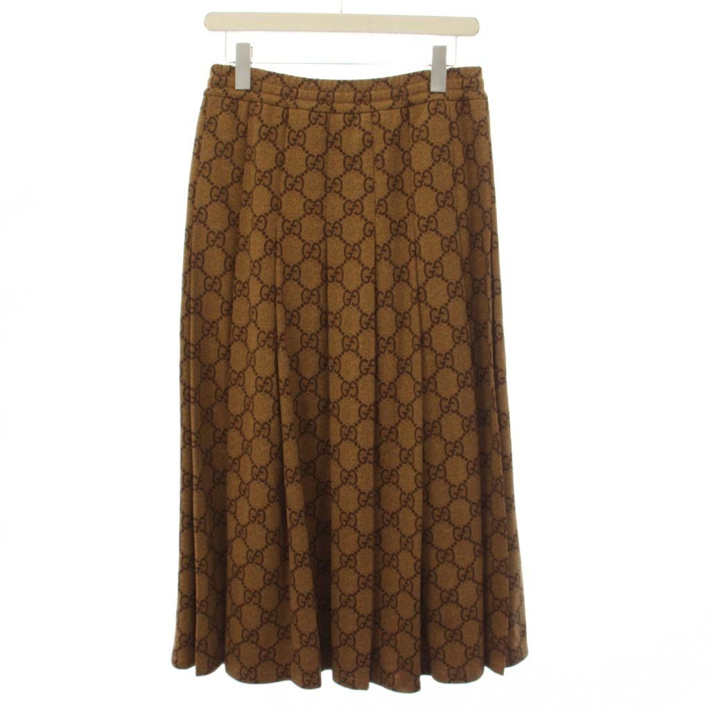 Gucci GG Technical Jersey Pleated Skirt Long XS Brown — view 2