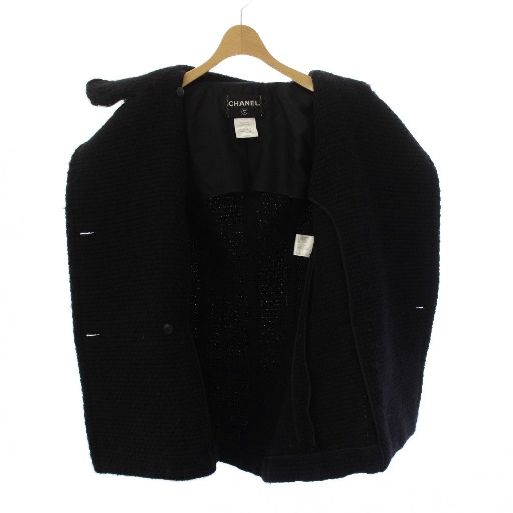 Chanel Tweed Knit Peacoat Coco Button CC Logo 36 Black Coat — view 6