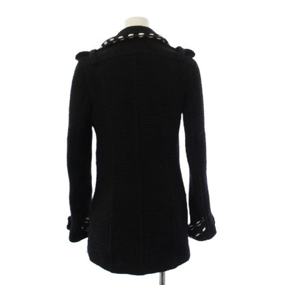 Chanel Tweed Knit Peacoat Coco Button CC Logo 36 Black Coat — view 3