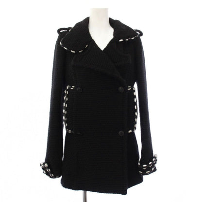 Chanel Tweed Knit Peacoat Coco Button CC Logo 36 Black Coat