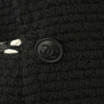 Chanel Tweed Knit Peacoat Coco Button CC Logo 36 Black Coat — view 5