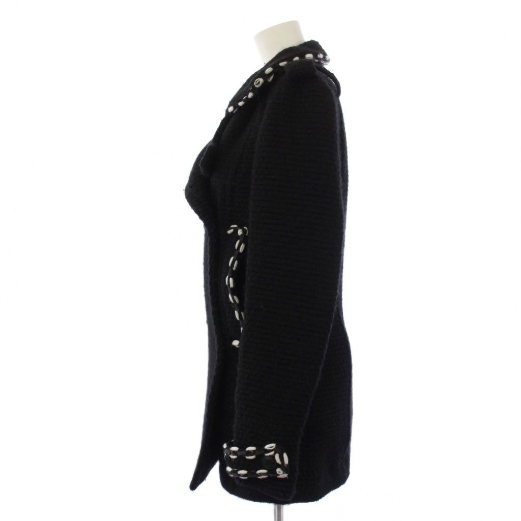 Chanel Tweed Knit Peacoat Coco Button CC Logo 36 Black Coat — view 2