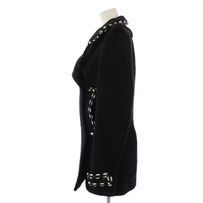 Chanel Tweed Knit Peacoat Coco Button CC Logo 36 Black Coat — view 2