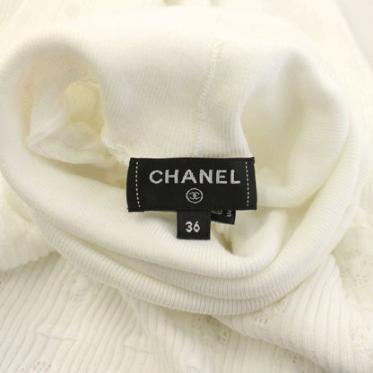 Chanel High Neck Knit Top Long Sleeve CC Logo 36 White Sweater — view 6