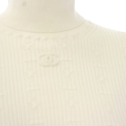 Chanel High Neck Knit Top Long Sleeve CC Logo 36 White Sweater — view 3