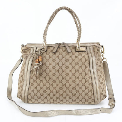 Gucci GG Canvas Bella Bamboo Ribbon Tassel 2-Way Tote Crossbody Shoulder
