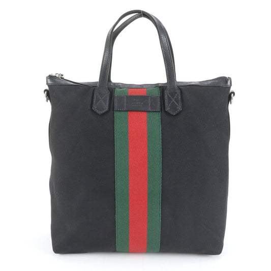 Gucci Sherry Line Leather Tote Shoulder Business Document Black