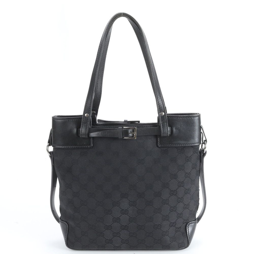 Gucci GG Canvas Leather Tote Shoulder Hand Black — view 3