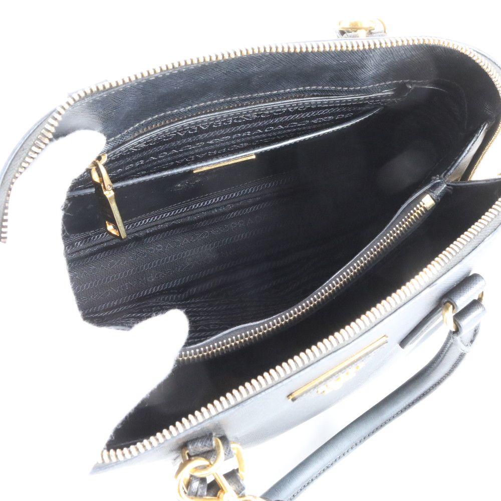 Prada Saffiano Leather Triangle Logo 2-Way Shoulder Bag Crossbody Hand Black — view 7