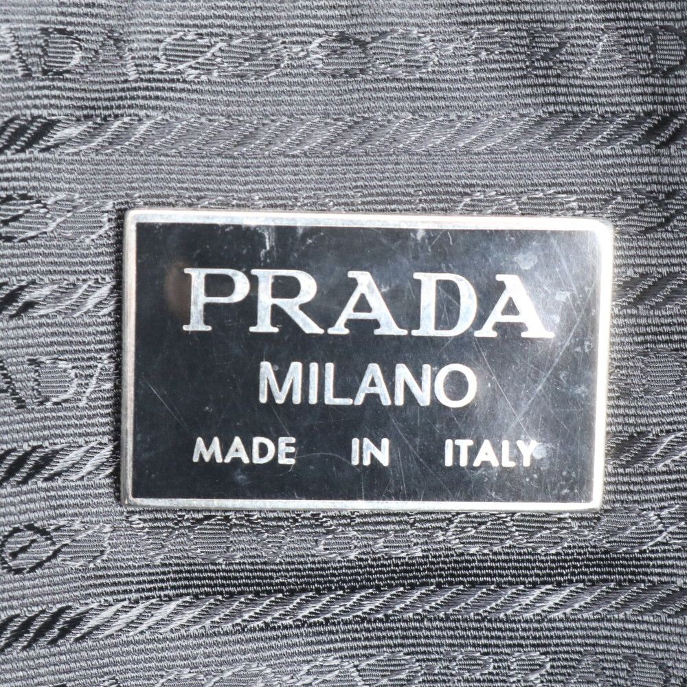 Prada Tessuto Nylon Triangle Logo Leather Boston Bag Business Travel Tote Black — view 8