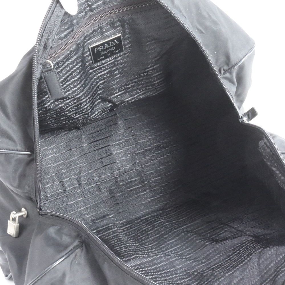 Prada Tessuto Nylon Triangle Logo Leather Boston Bag Business Travel Tote Black — view 7