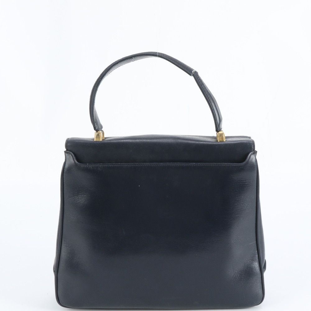 Gucci Vintage Leather Handbag Tote Navy Top Handle — view 3