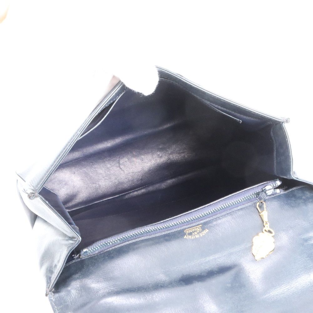 Gucci Vintage Leather Handbag Tote Navy Top Handle — view 8