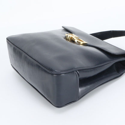 Gucci Vintage Leather Handbag Tote Navy Top Handle — view 6