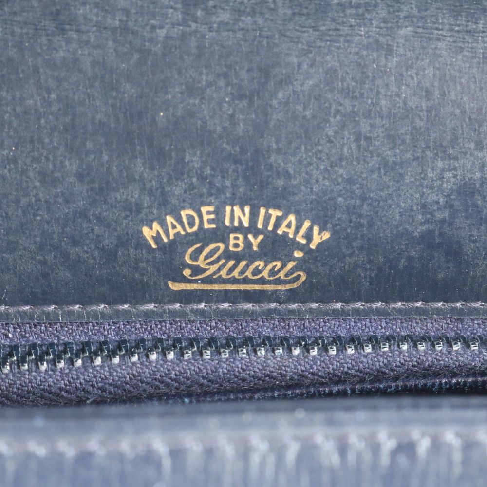 Gucci Vintage Leather Handbag Tote Navy Top Handle — view 9
