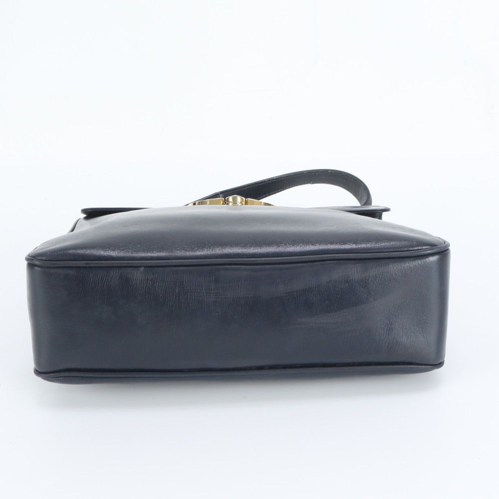 Gucci Vintage Leather Handbag Tote Navy Top Handle — view 5