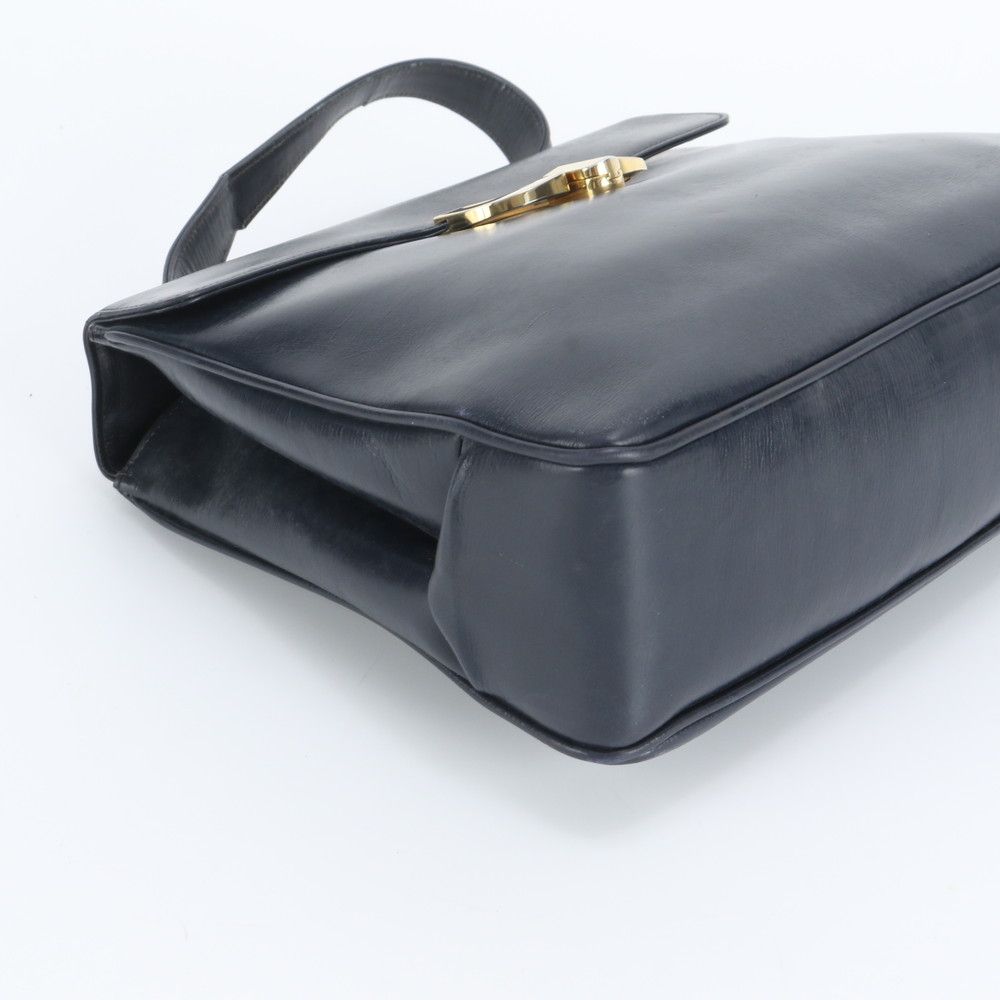Gucci Vintage Leather Handbag Tote Navy Top Handle — view 4
