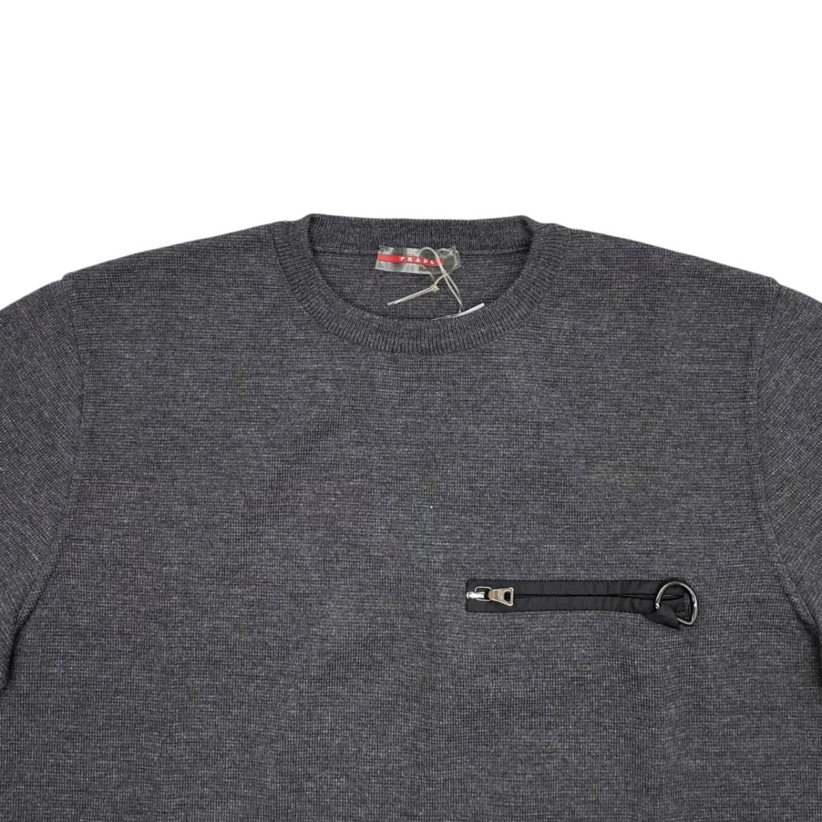 Prada Sweatshirt Crew Neck Knit 50 Wool Nylon Zip Pocket Gray — view 3