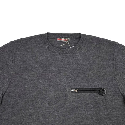 Prada Sweatshirt Crew Neck Knit 50 Wool Nylon Zip Pocket Gray — view 3