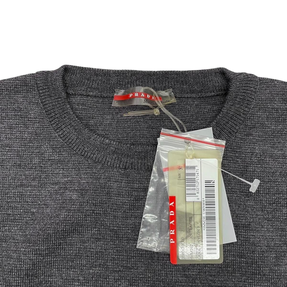 Prada Sweatshirt Crew Neck Knit 50 Wool Nylon Zip Pocket Gray — view 7