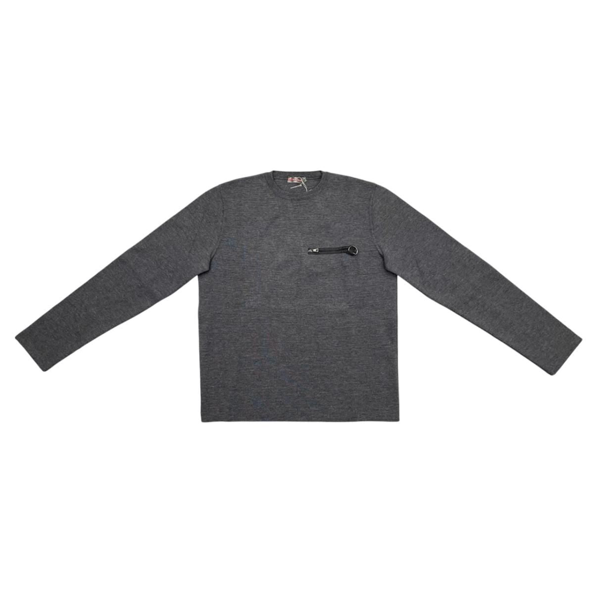 Prada Sweatshirt Crew Neck Knit 50 Wool Nylon Zip Pocket Gray