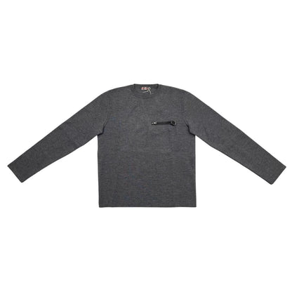 Prada Sweatshirt Crew Neck Knit 50 Wool Nylon Zip Pocket Gray