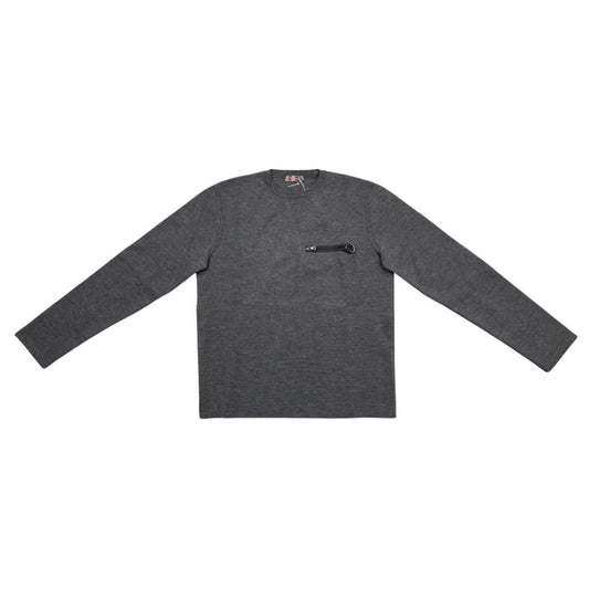 Prada Sweatshirt Crew Neck Knit 50 Wool Nylon Zip Pocket Gray