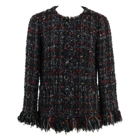 Chanel Zip Up Tweed Fringe 40 Jacket