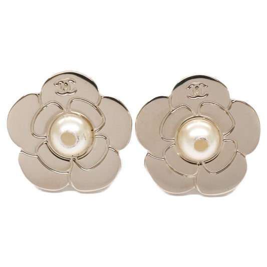 Chanel CC Logo Camellia Motif Imitation Pearl Earring