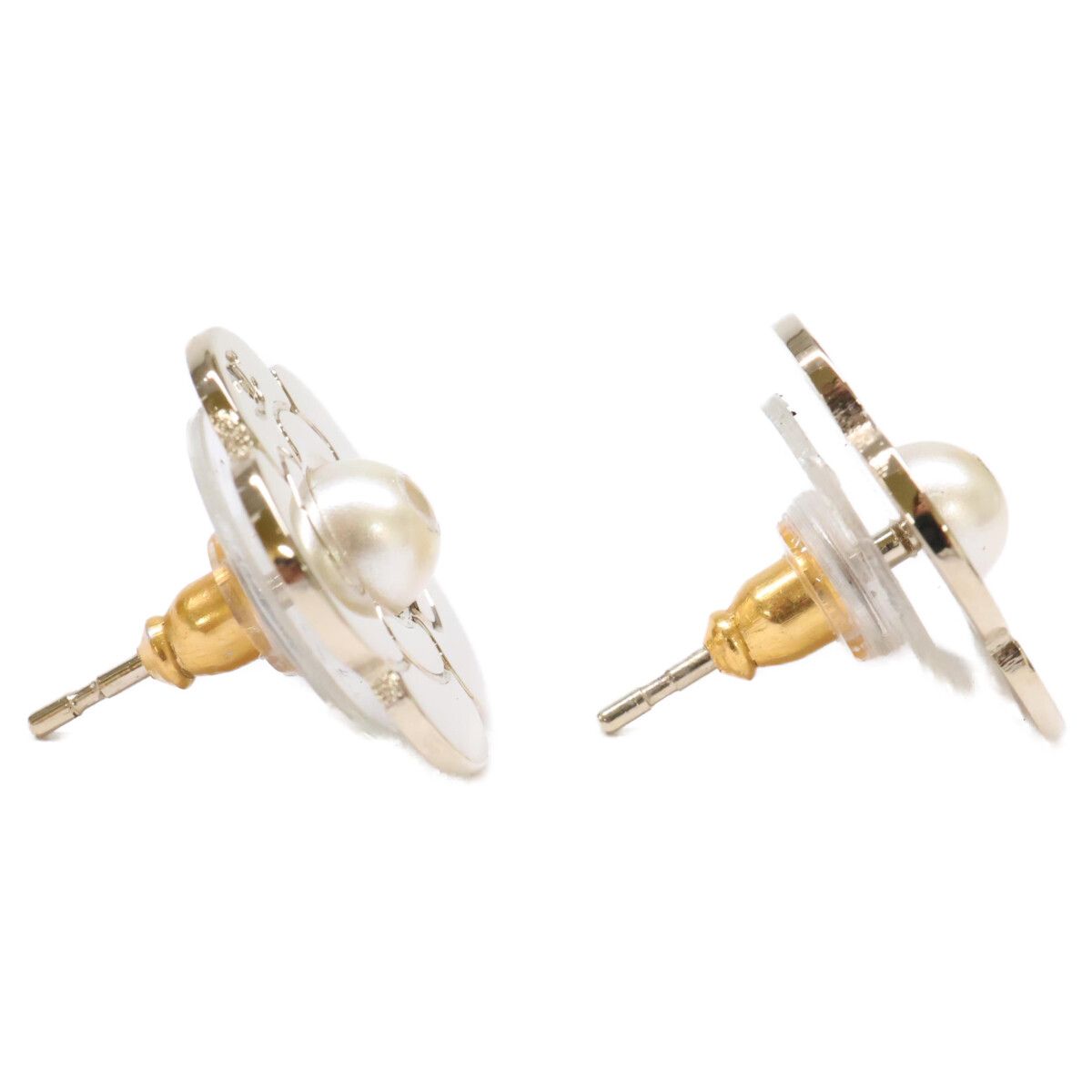 Chanel CC Logo Camellia Motif Imitation Pearl Earring — view 4