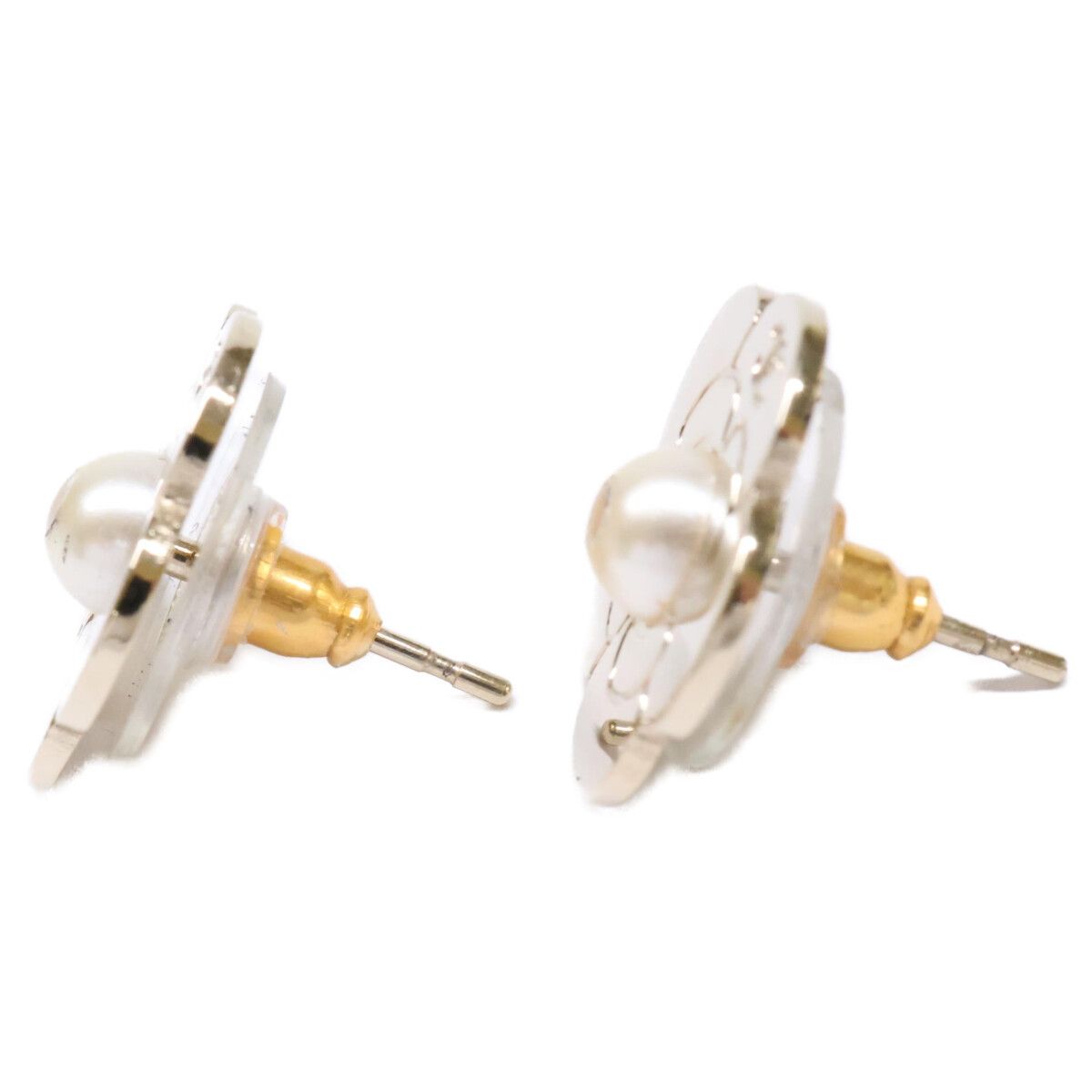 Chanel CC Logo Camellia Motif Imitation Pearl Earring — view 2