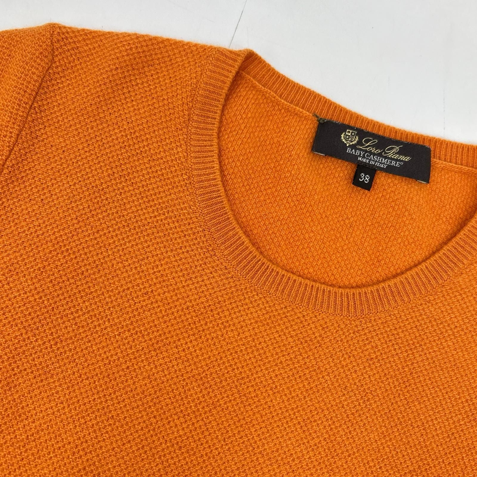 Loro Piana Orange Baby Cashmere Knit Sweater Logo Plate 38 — view 7