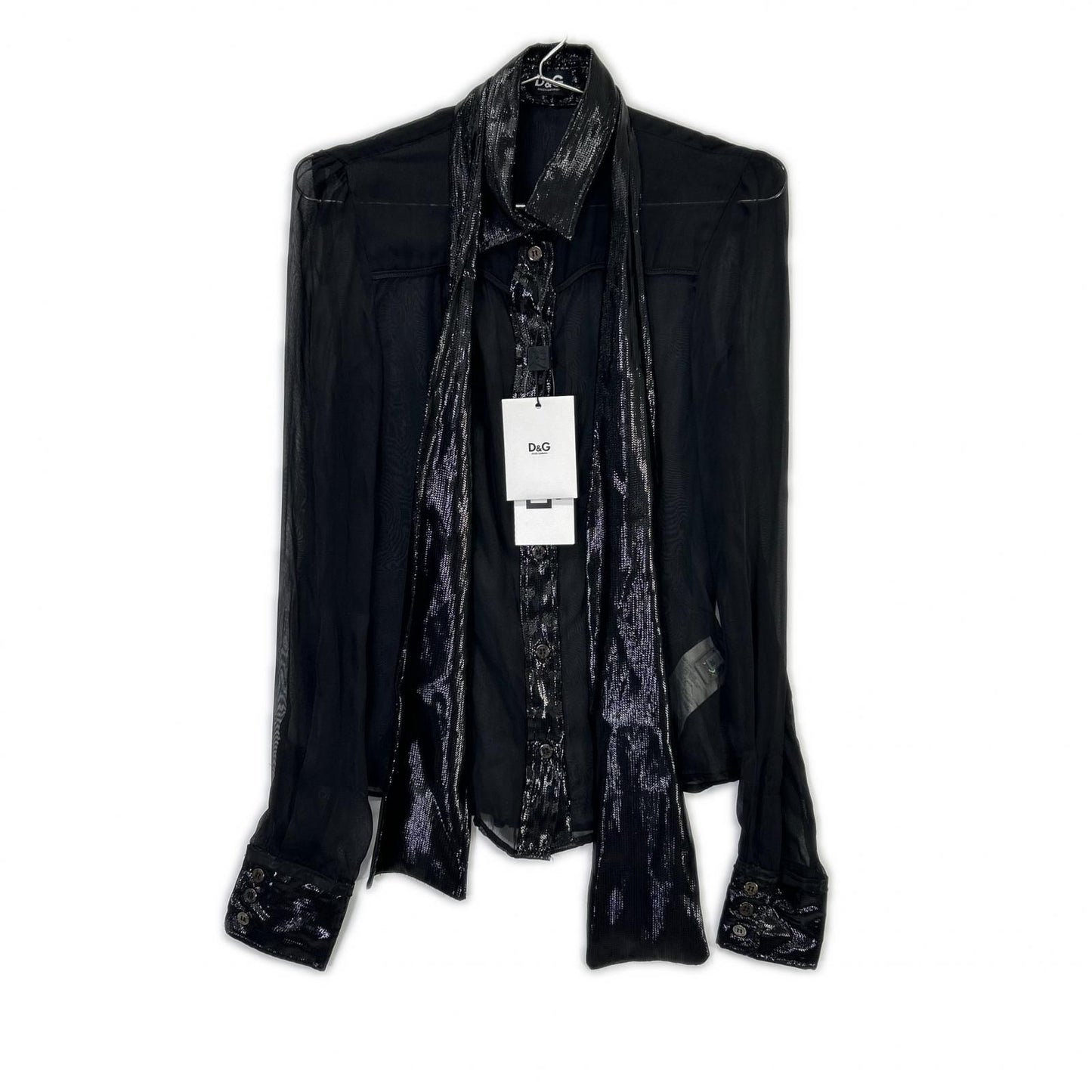 Dolce & Gabbana Black Cotton Sheer Bowtie Shirt 38