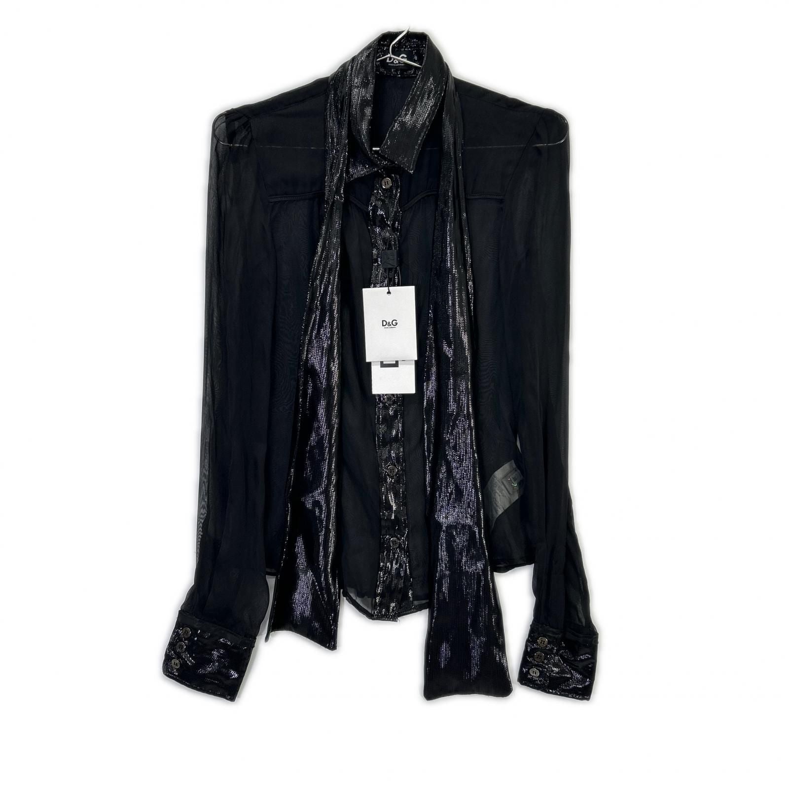 Dolce & Gabbana Black Cotton Sheer Bowtie Shirt 38